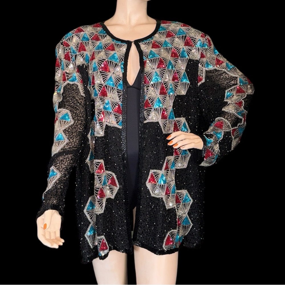 Pinky Creations Heavily Beaded Sequin Silk Jacket XXL